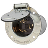 Locking Devices, Industrial, Flanged Inlet with Lift Cover and Gasket, 50A 250V DC/600V AC, 3-Pole 4-Wire Grounding, Non-NEMA, Screw Terminal, Steel Casing