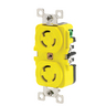 Locking Devices, Marine Grade, Duplex Receptacle, 15A 125V, 2-Pole 3-Wire Grounding, L5-15R, Screw Terminal, Corrosion-Resistant, Yellow