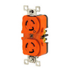 Locking Devices, Isolated Ground Industrial, Duplex Receptacle, 15A 250V, 2-Pole 3-Wire Grounding, L6-15R, Screw Terminal, Orange