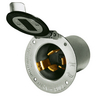 Locking Devices, Industrial, Flanged Inlet with Lift Cover and Gasket, 50A 250V DC/600V AC, 3-Pole 4-Wire Grounding, Non-NEMA, Screw Terminal, Steel, With Lift Cover