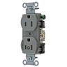 Straight Blade Devices, Receptacles, Duplex, Commercial Grade, 1/2 Controlled, 15A 125V, 2-Pole 3-Wire Grounding, 5- 15R, Gray