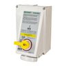 Heavy Duty Products, IEC Pin and Sleeve Devices, Industrial Grade, Female Mechanically Interlocked Receptacle, 60A 125V AC, 2-Pole 3-Wire Grounding, Terminal Screw, Yellow, Watertight