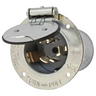 Locking Devices, Industrial, Flanged Inlet, 50A 3-Phase Delta 250V AC, 3-Pole 4-Wire Grounding, Non- NEMA, Screw Terminal, Steel Casing with Weatherproof Cover Plate