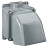 Heavy Duty Products, IEC Pin and Sleeve Devices, Industrial Grade, Accessory, Back Box, For 60A and 100A 2" NPT Hub, Four Way Angled, Mounting Screws Included, Gray Cast Aluminum