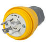 Watertight Devices, Locking Devices, Elastomeric, Male Plug, 30A 3-Phase 600V AC, 3-Pole 3-Wire Non-Grounding, L17-30P, Screw Terminal, Yellow, Water/Dust-Tight Housing