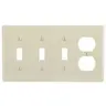 Image of NP38LA Wallplates and Box Covers, Wallplate, Nylon, 4-Gang, 3) Toggle 1) Duplex, Light Almond