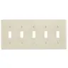 Image of NP5LA Wallplates and Box Covers, Wallplate, Nylon, 5-Gang, 5) Toggle, Light Almond