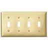 Image of SB4 Wallplates and Boxes, Metallic Plates, 4- Gang, 4) Toggle Opening, Standard Size, Brass