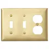 Image of SBP28 Wallplates and Boxes, Metallic Plates, 3- Gang, 2) Toggle, 1) Duplex, Standard Size, Brass Plated Steel