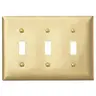 Image of SBP3 Wallplates and Boxes, Metallic Plates, 3- Gang, 3) Toggles, Standard Size, Brass Plated Steel