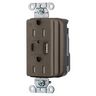 SNAPConnect USB Charger Receptacle, one USB Type A and one Type-C port, 3.0 Amp, 5 Volt DC, Brown