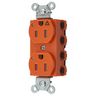Straight Blade Devices, Receptacles, Duplex, SNAPConnect, Isolated Ground, Tamper Resistant, LED Indicator, 15A 125V, 2-Pole 3-Wire Grounding, 5-15R, Nylon, Orange.