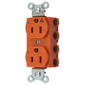 Straight Blade Devices, Receptacles, Duplex, SNAPConnect, Isolated Ground, LED Indicator, 15A 125V, 2-Pole 3-Wire Grounding, 5-15R, Nylon, Orange.