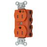 Straight Blade Devices, Receptacles, Duplex, SNAPConnect, Tamper Resistant, Isolated Ground, 15A 125V, 2-Pole 3-Wire Grounding, 5-15R, Nylon, Orange