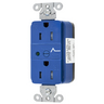 Straight Blade Devices, Receptacles, Duplex, SNAPConnect, 2-Pole 3-Wire Grounding, Surge supression, Tamper-Resistant, LED Indicator, 15A 125V, 5-15R, Nylon,Blue