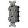 Straight Blade Devices, Receptacles, Duplex, SNAPConnect, Hospital Grade, Tamper Resistant, LED Indicator, 15A 125V, 2-Pole 3-Wire Grounding, 5-15R, Nylon, Gray, USA