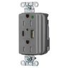 Hubbell Wiring Device Kellems, Straight Blade Devices, SNAP-ConnectDecorator Duplex, USB Charger Receptacle, Hospital Grade, 15A 125V, 2-Pole 3-Wire Grounding, 5-15R, 5A 