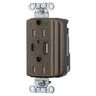 Hubbell Wiring Device Kellems, Straight Blade Devices, SNAP-ConnectDecorator Duplex, USB Charger Receptacle, Hospital Grade, 15A 125V, 2-Pole 3-Wire Grounding, 5-15R, 5A 