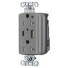 Straight Blade Devices, SNAP-ConnectDecorator Duplex, USB Charger Receptacle, Hospital Grade, 20A 125V, 2-Pole 3-Wire Grounding, 5-20R, 5A 