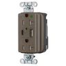 Straight Blade Devices, SNAP-ConnectDecorator Duplex, USB Charger Receptacle, Hospital Grade, 15A 125V, 2-Pole 3-Wire Grounding, 5-15R, 5A "C" Charger Ports, Brown