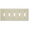 Image of SP5AL Wallplates and Boxes, Metallic Plates, 5- Gang, 5) Toggle Openings, Standard Size, Almond Painted Steel