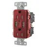 Image of USBB15A5R USB Charger Duplex Receptacle, 15A 125V, 2-Pole 3-Wire Grounding, 5-15R, 2) 5A USB Ports, Red