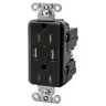 Image of USBB15BK Straight Blade Devices, Receptacles, Duplex, USB Charger, 5V 3A, 2-Port, 15A 125V, 2-Pole 3-Wire Grounding, 5-15R, Black