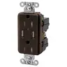 Image of USBB15 Straight Blade Devices, Receptacles, Duplex, USB Charger, 5V 3A, 2-Port, 15A 125V, 2-Pole 3-Wire Grounding, 5-15R, Brown