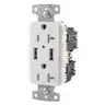 Image of USBB20A5W USB Charger Duplex Receptacle, 20A 125V, 2-Pole 3-Wire Grounding, 5-20R, 2) 5A USB Ports, White