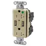 Image of USBB8300I Straight Blade Devices, Receptacles, Duplex, USB Charger, 5V 3A, 2-Port, Hospital Grade, 20A 125V, 2-Pole 3-Wire Grounding, 5-20R, Ivory