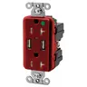 Image of USBB8300R Straight Blade Devices, Receptacles, Duplex, USB Charger, 5V 3A, 2-Port, Hospital Grade, 20A 125V, 2-Pole 3-Wire Grounding, 5-20R, Red