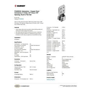 FD655D6, Substation - Copper Stud Connector, 4-Holes, 1/2