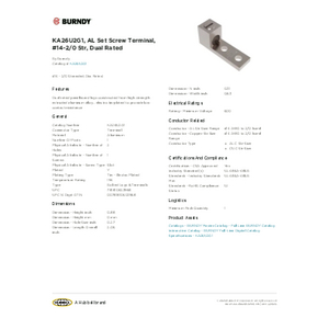 KA26U2G1, AL Set Screw Terminal, #14-2/0 Str, Dual Rated KA26U2G1, AL Set Screw Terminal, #14-2/0 Str, Dual Rated