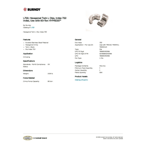 L722, Hexagonal Twin L Dies, Index 722 Index, Use with 60-Ton