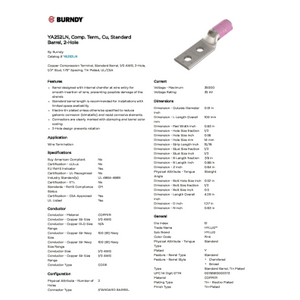 YA252LN, Compression Terminal, 1/0 AWG Cu, 2-Hole, 1/2