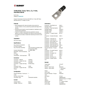 YA26LBOX, Comp. Term., Cu, 1-Hole, Standard Barrel | YA26LBOX | Burndy