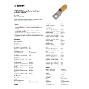 YA27LNT516, Comp. Term., Cu, 1-Hole, Standard, Narrow | YA27LNT516