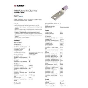 YA282LN, Comp. Term., Cu, 2-Hole, Standard Barrel | YA282LN | Burndy