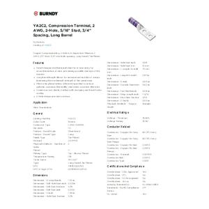YA2C2, Compression Terminal, 2 AWG, 2-Hole, 5/16 YA2C2, Compression Terminal, 2 AWG, 2-Hole, 5/16