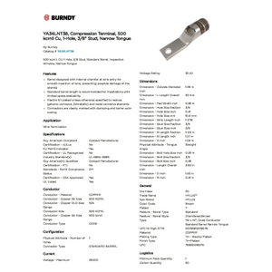YA34LNT38, Compression Terminal, 500 kcmil Cu, 1-Hole, 3/8