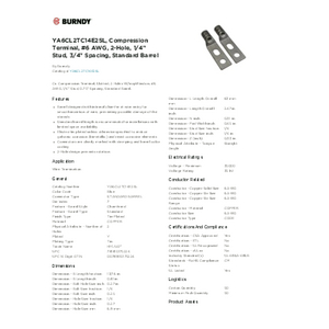 YA6CL2TC14E2SL, Compression Terminal, #6 AWG, 2-Hole, 1/4