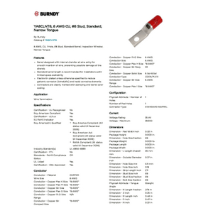 Tongue stiffness 100 standard Bシェル用 YA8CLNT8, 8 AWG CU, #8 Stud, Standard, Narrow Tongue | YA8CLNT8