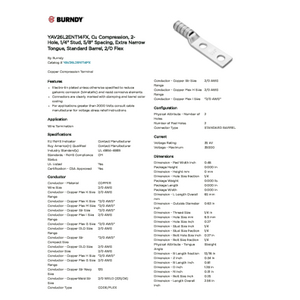 YAV26L2ENT14FX, Cu Compression, 2-Hole, 1/4