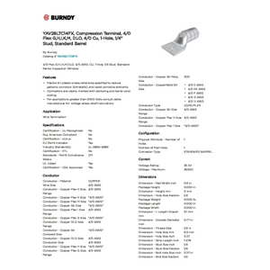 YAV28LTC14FX, Compression Terminal, 4/0 Flex G,H,I,K,M, DLO, 4/0