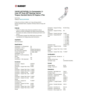 YAV2CL2NT14FX90, Cu Compression, 2-Hole, 1/4