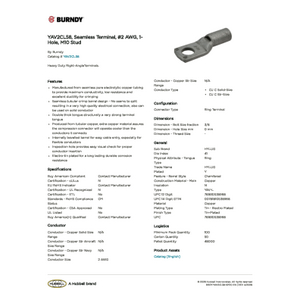 YAV2CL58, Seamless Terminal, #2 AWG, 1-Hole, M10 Stud | YAV2CL58