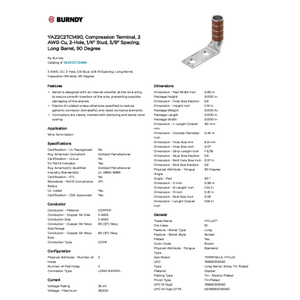YAZ2C2TC1490, Compression Terminal, 2 AWG Cu, 2-Hole, 1/4