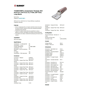 YAZ36TC38FX, Compression Terminal, 500 kcmil G,H, 444 DLO, Cu, 1