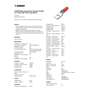 YAZ8CTC38, Compression Terminal, 8 AWG Cu, 1-Hole, 3/8