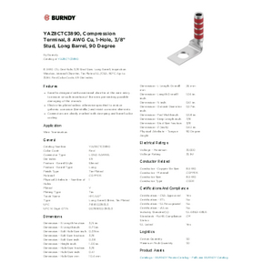 YAZ8CTC3890, Compression Terminal, 8 AWG Cu, 1-Hole, 3/8